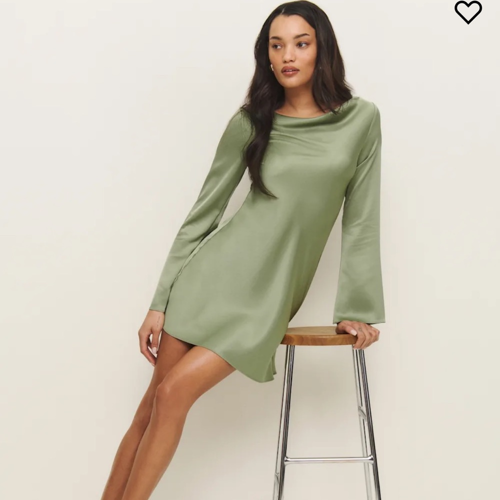 Reformation Pike Satin Sage Green Mini Dress